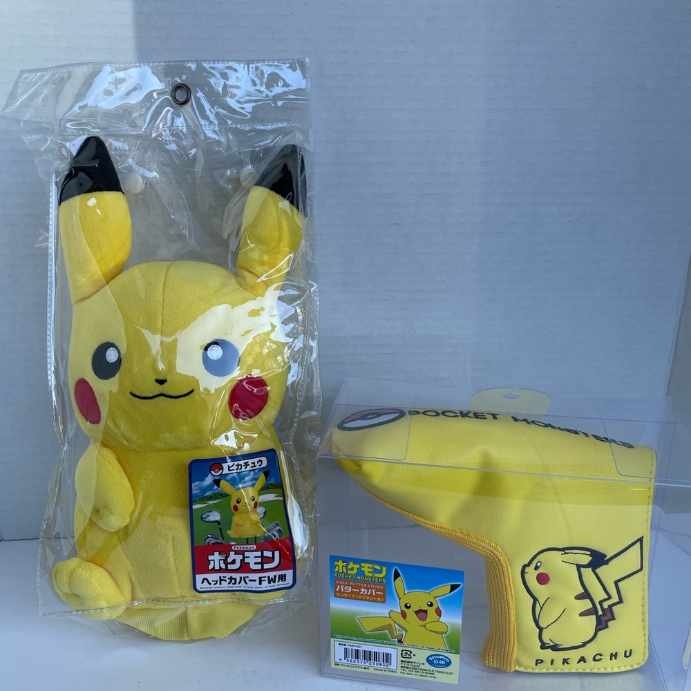 NEW Japan Pokemon Pikachu Yellow Golf Headcovers Putter Woods Hybrid - Set Of 2